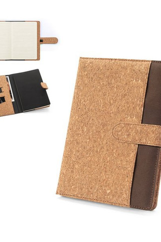 A5 folder in cork and recycled polyester (100% rPET) with removable notepad - Egotier 93658