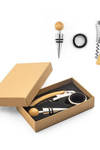 Bamboo and stainless steel wine set - Egotier 94388