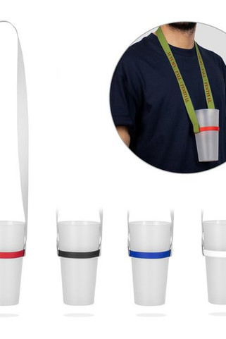 LanyardIn 94417 - Lanyard de sublimation en polyester recyclé (100% rPET) avec support de gobelet en silicone