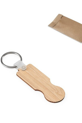 Bamboo key ring with coin-shaped end - Egotier 95116