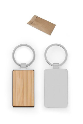 Rectangular iron keychain in zinc and bamboo - Egotier 95118
