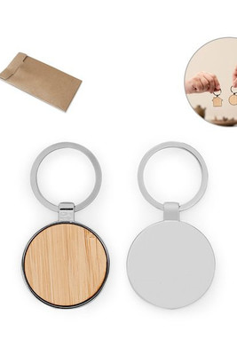 Round iron keychain in zinc and bamboo - Egotier 95119