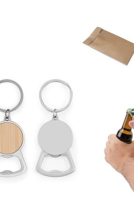 Iron keychain with a round shape in zinc and bamboo - Egotier 95120