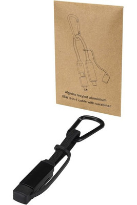 Algieba 65W 3-in-1 recycled aluminium charging cable with carabiner - EgotierPro 124497