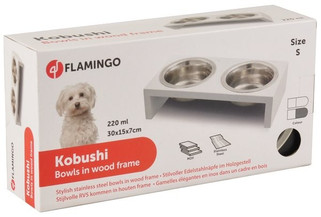 Flamingo f-1031108 - Gamelle pour la nourriture et leau Duo dinner support Rectangle Argent &