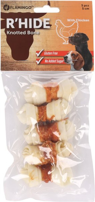 Flamingo f-516885 - Friandises Noué Os Blanc avec poulet 5cm 14gr / 5 pcs 70gr