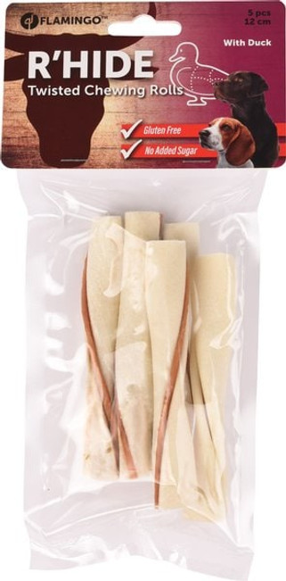 Flamingo f-520302 - Friandises Rouleau à mâcher Blanc avec canard 12cm 14gr / 5 pcs 70gr