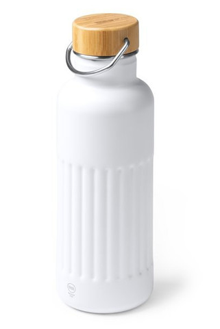 Stamina BI1793 - NOBUK Thermal bottle in recycled 304 stainless steel with double-walled bevelled design and bamboo lid