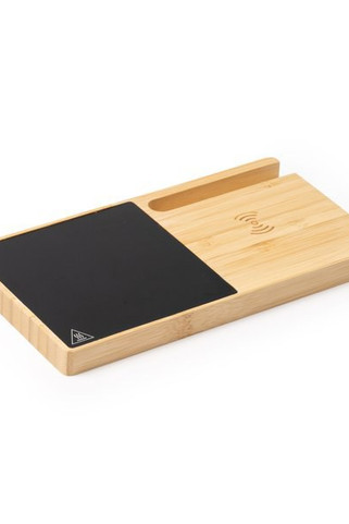 Stamina CT1570 - NASER Bekerverwarmer van bamboe met 15W draadloze snellaadlade en smartphonehouder