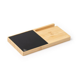 Stamina CT1570 - NASER Ogrzewacz na kubek wykonany z bambusa z tacką służącą do ładowania bezprzewodowego o mocy 15 W i uchwytem na smartfon