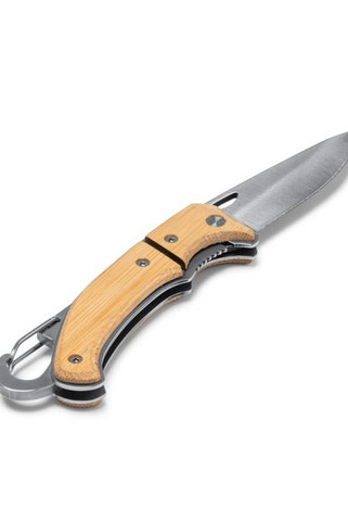 Stamina NA1557 - VORO Stainless steel knife with bamboo handle and carabiner