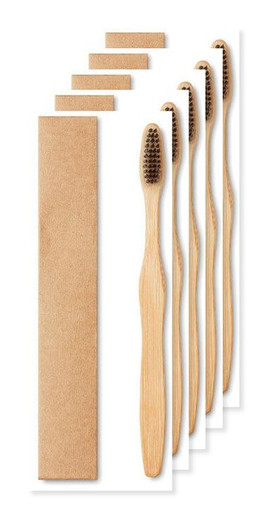 Pack of 5 GiftRetail MO9877 - DENTOBRUSH Eco-Friendly Bamboo Toothbrush in Kraft Box