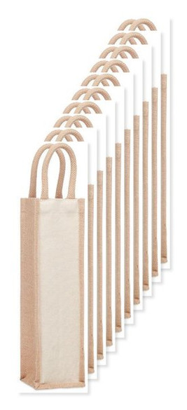 Pachet de 100 GiftRetail MO6258 - CAMPO DI VINO Elegant Jute and Canvas Wine Gift Bag pentru o sticlă