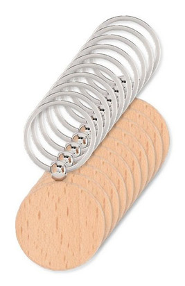 Pachet de 10 GiftRetail MO9773 - TOTY WOOD Breloc rotund din lemn