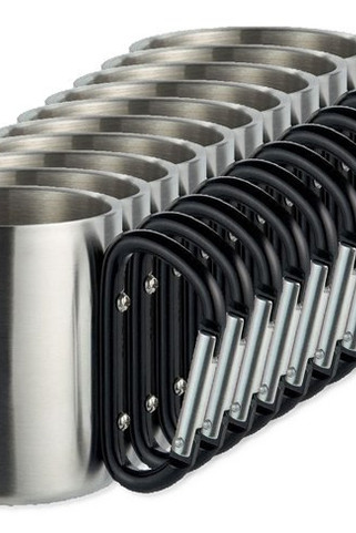 Pack of 100 GiftRetail MO8313 - TRUMBO Lightweight Stainless Steel Mug with Carabiner Handle