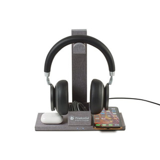 GiftRetail 100937 - Truman Cargador inalámbrico dual y soporte para auriculares