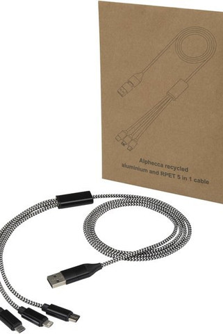 Alphecca recycled aluminium and RPET 5-in-1 charging cable - EgotierPro 124492