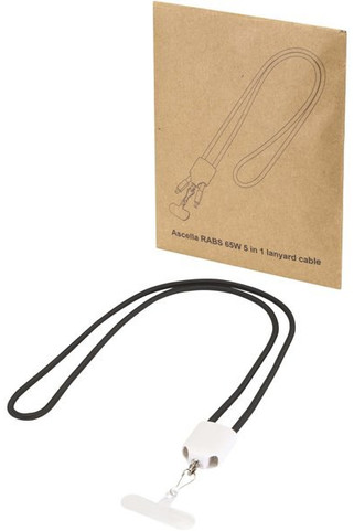 Ion 65W 5-in-1 recycled plastic lanyard charging cable - EgotierPro 124523