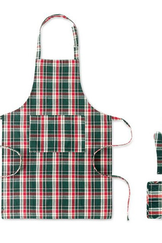 SANTAPRON Chequered cotton kitchen set - GiftRetail CX1598