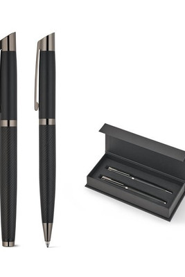 Set comprising 1 ballpoint pen and 1 rollerball pen in aluminium, with blue Dokumental® ink - Egotier 91990