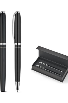 Premium set comprising 1 ballpoint pen and 1 rollerball pen in copper and stainless steel, with blue ink - Egotier 91992