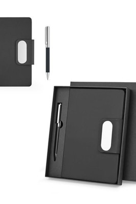 Set comprising 1 ballpoint pen and 1 notepad, made from PU and stainless steel - Egotier 93668